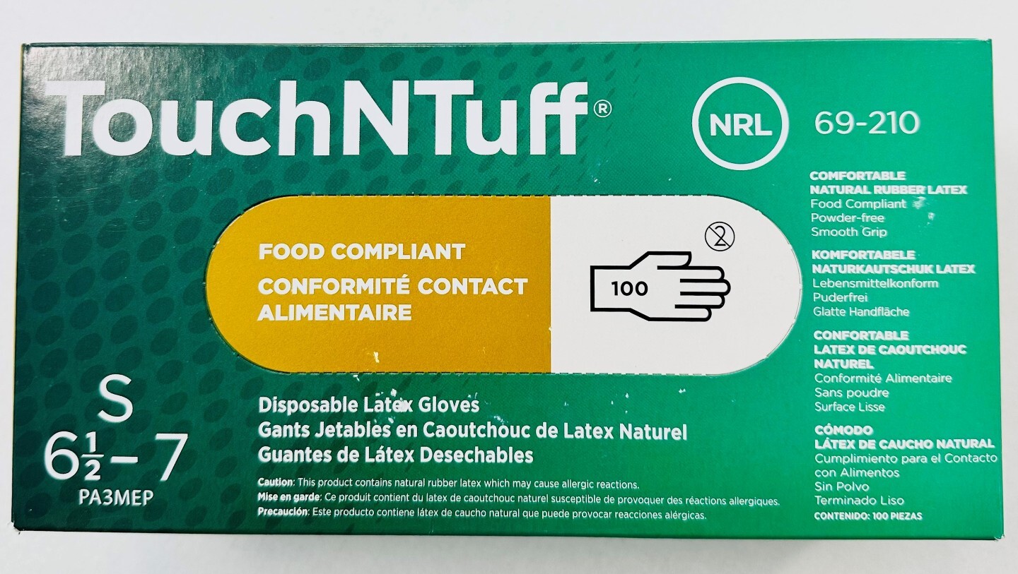 *100-Pieces* Ansell TouchNTuff Disposable Latex Gloves 6.5-7 Small 69-210