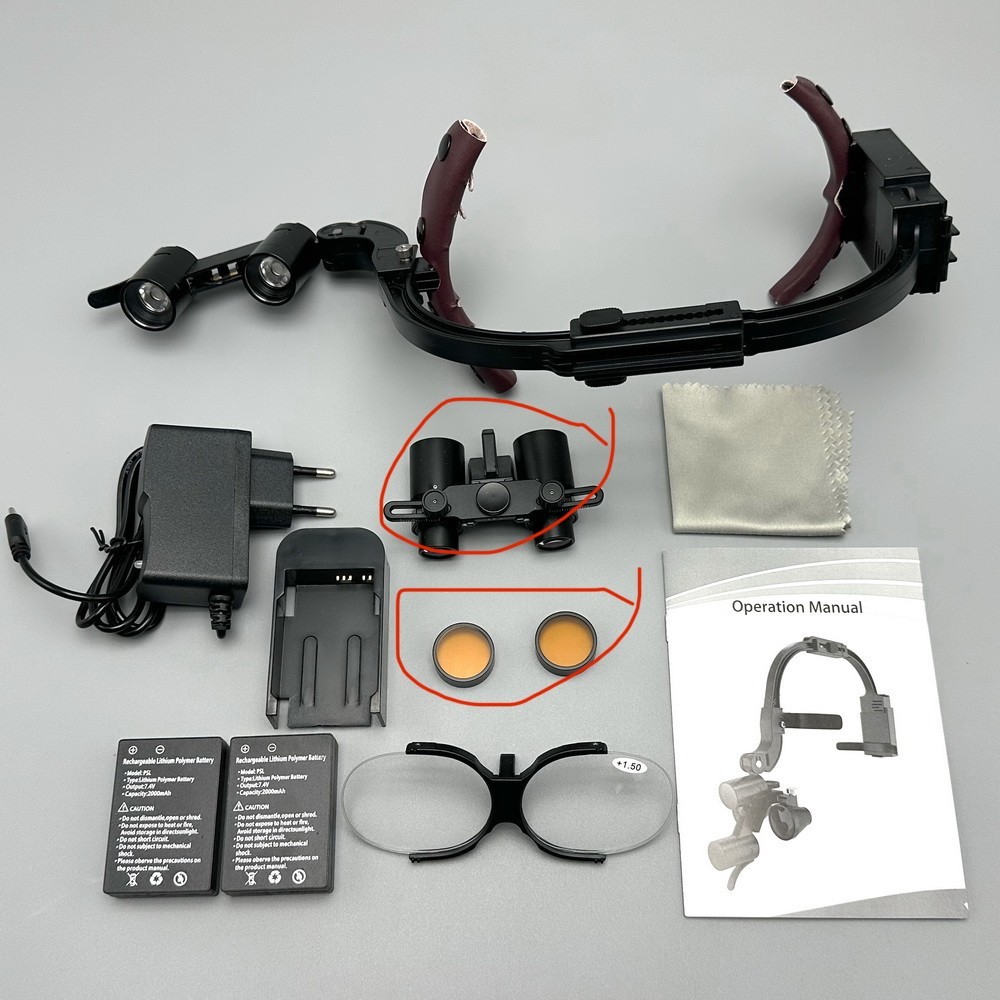 2.5x/3.5x Dental Surgical Binocular Loupe Headband Magnifier LED Headlight US/EU