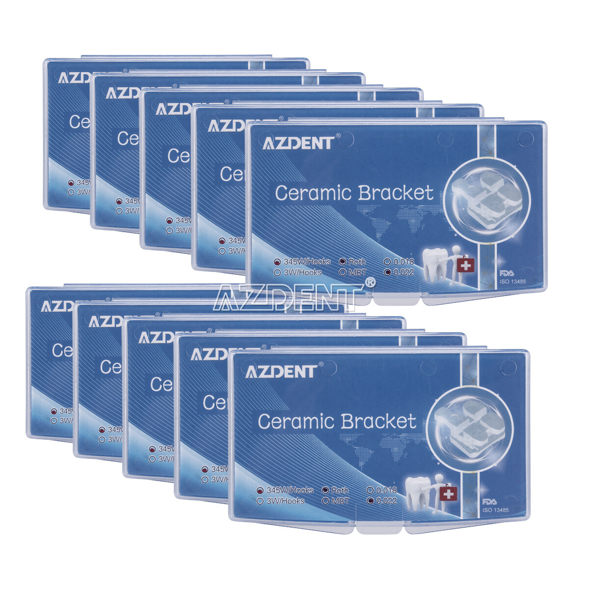 AZDENT Dental Orthodontic Ceramic Brackets Braces Roth MBT.022/018 Hooks 3 4 5