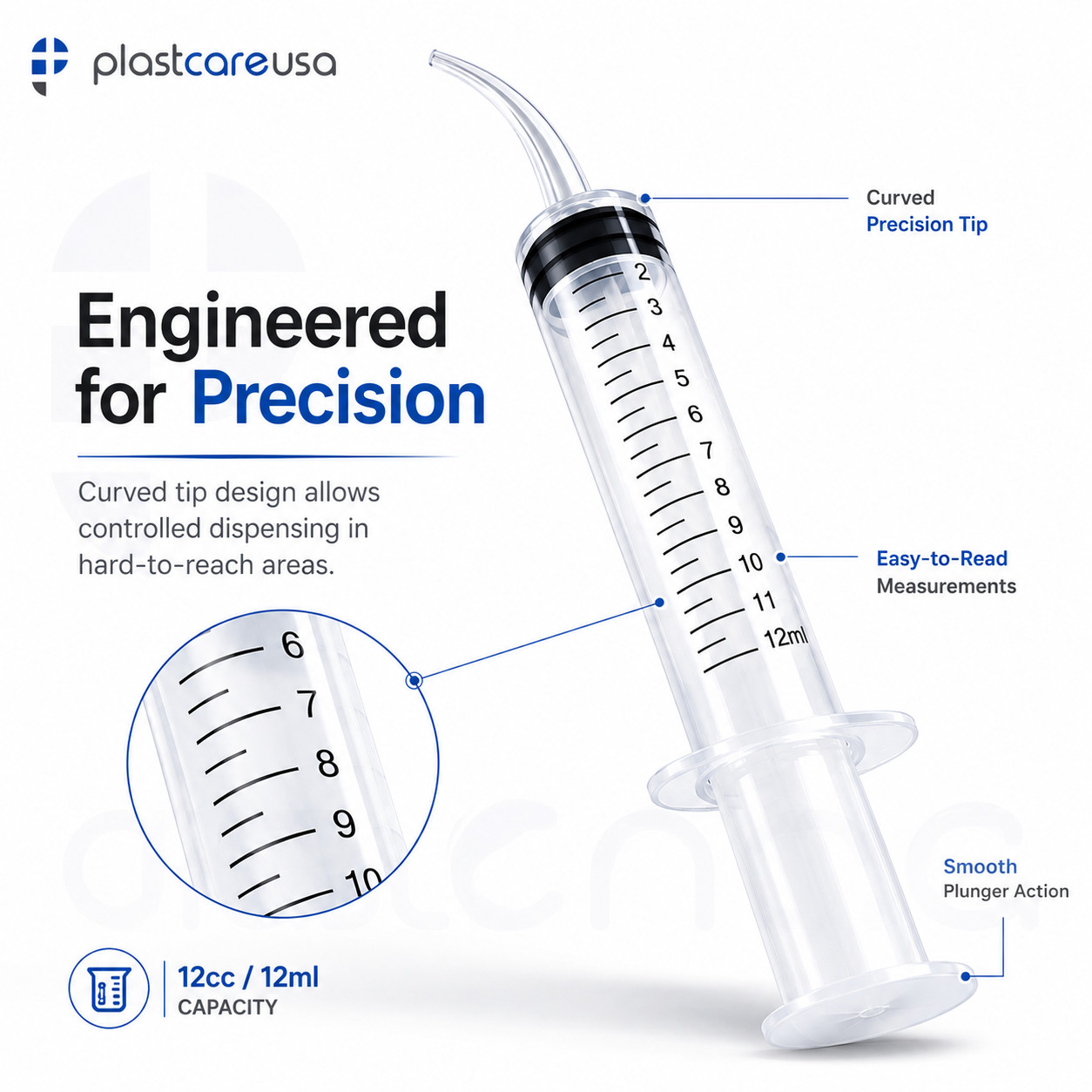 100 Measured 12cc Oral Curved Tip Dental Syringes Monoject Disposable Plastic