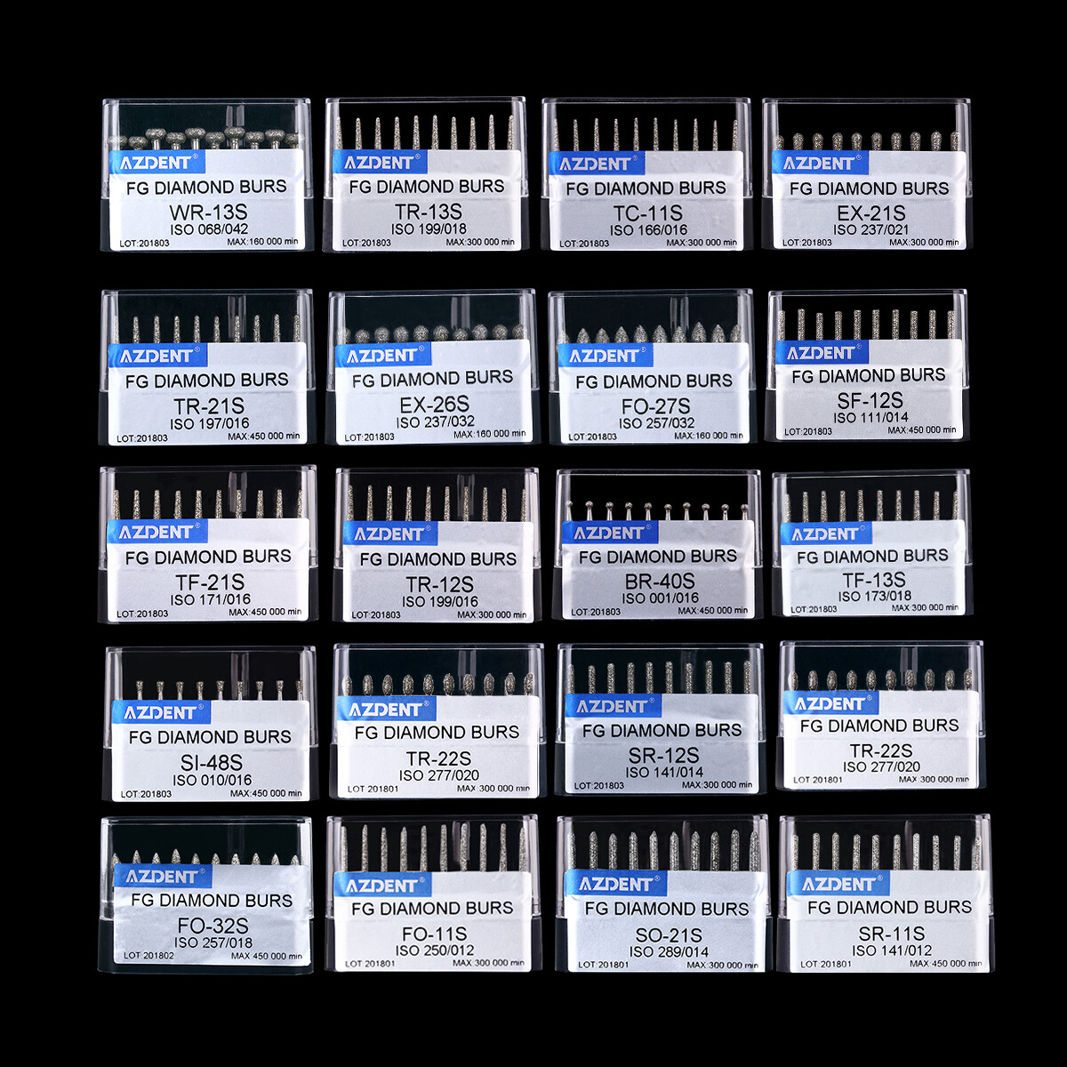 10pc/kit AZDENT Dental Diamond Burs High Speed Handpiece Friction Grip 20 Types