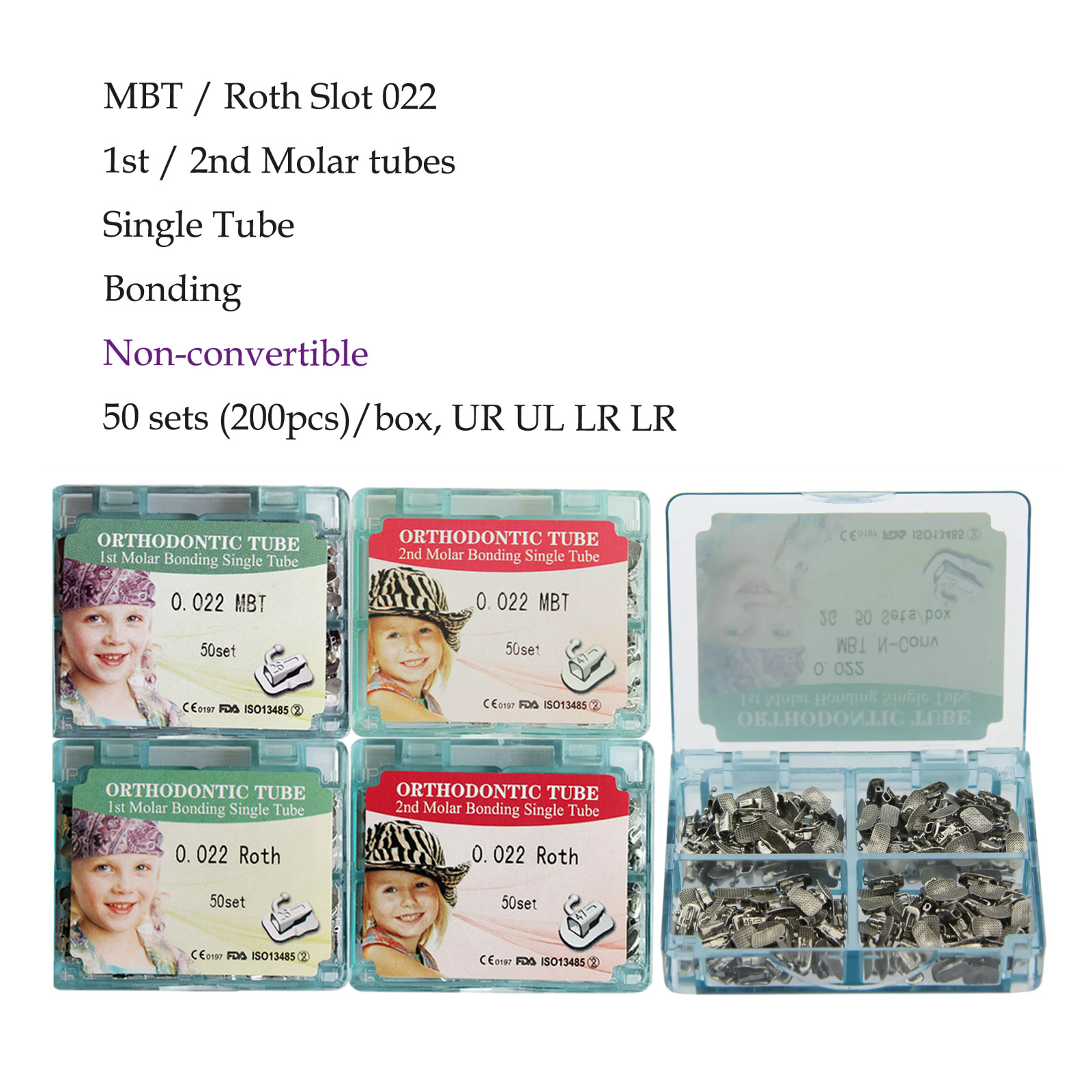 Dental Orthodontic Buccal Tubes 1st 2nd Molar Bracket Roth MBT 022 Bondable