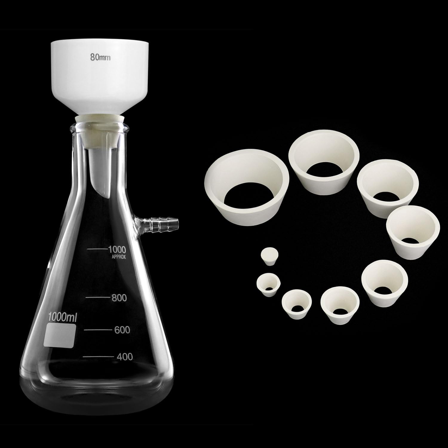 QWORK 1000ML Buchner Funnel Kit Filter Flask Set, 1L Vacuum 80mm Clear