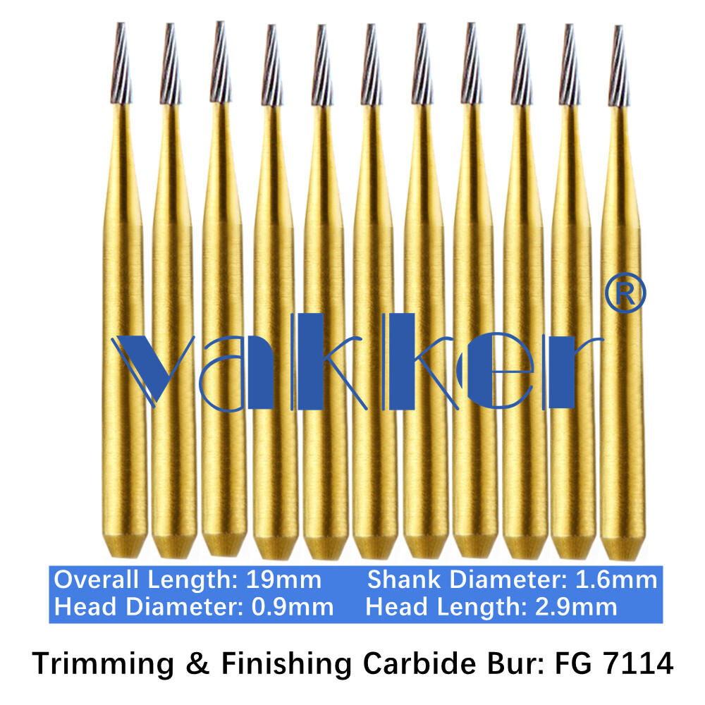 10/Pack Dental Trimming & Finishing Gold Carbide Burs Round Needle Egg Shape