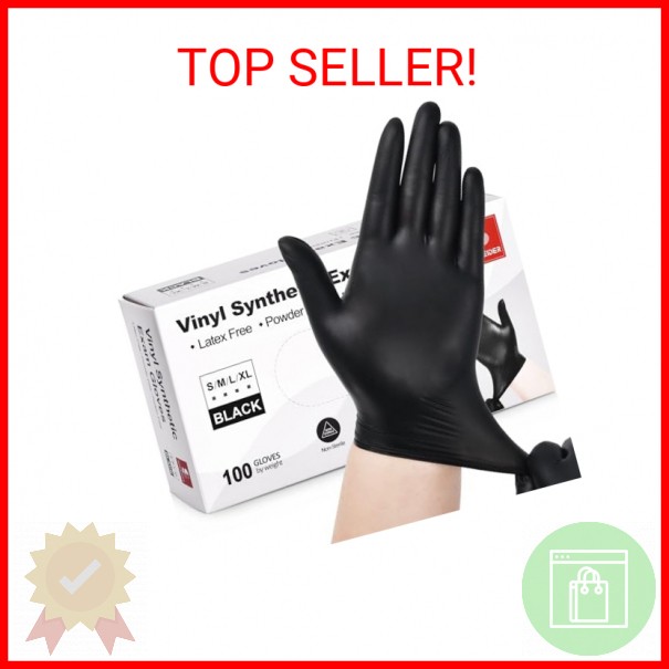 Schneider Black Vinyl Exam Gloves, 4mil, Disposable Latex-Free, Plastic Gloves f