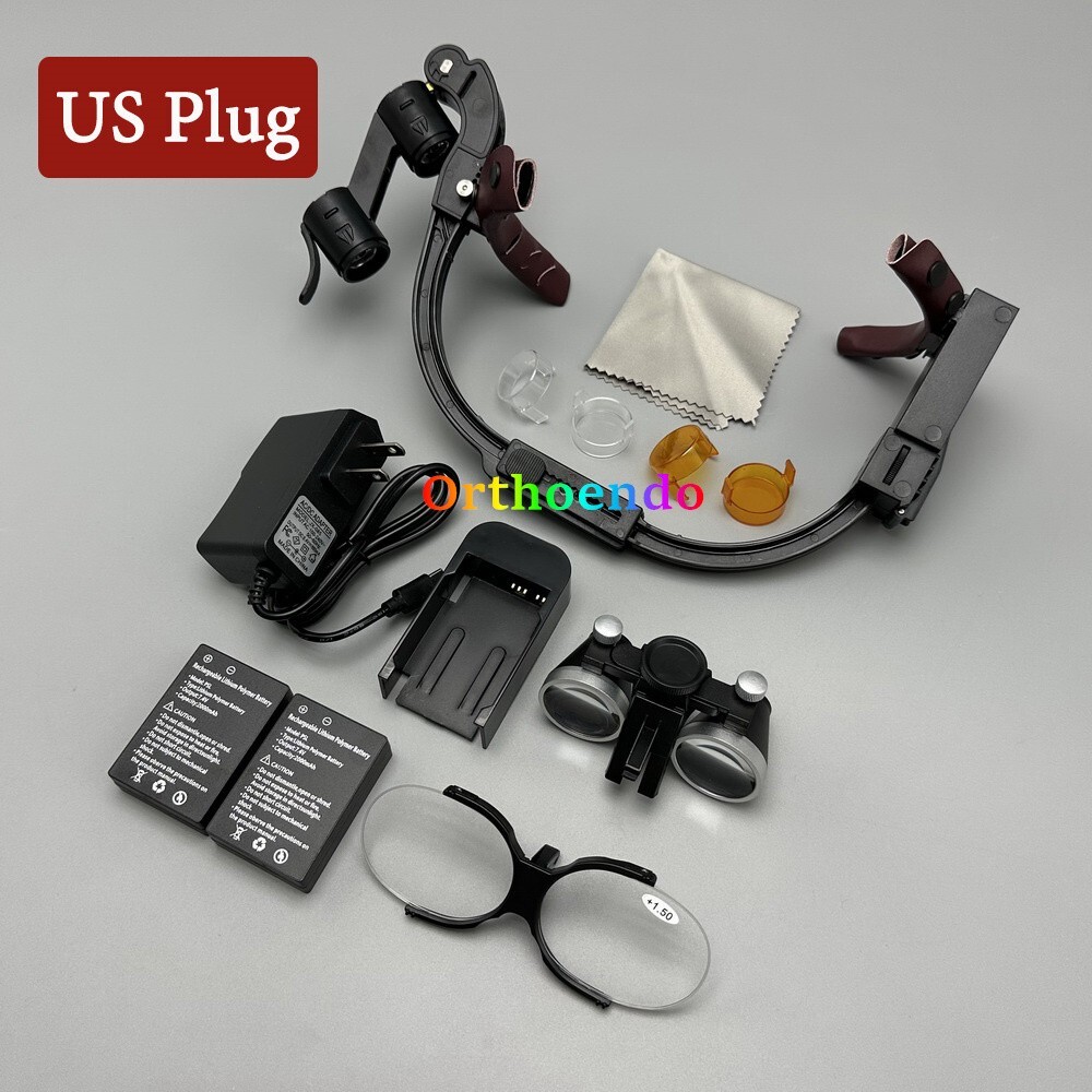 2.5/3.5x Dental Surgical Binocular Loupes Headband Magnifier LED Headlight US/EU