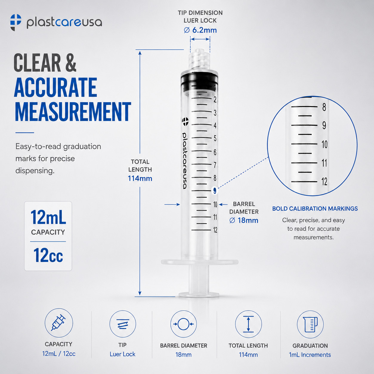 50 12ml 12cc Luer Lock Disposable Syringes (Non Sterile) Saline Oral Medicine