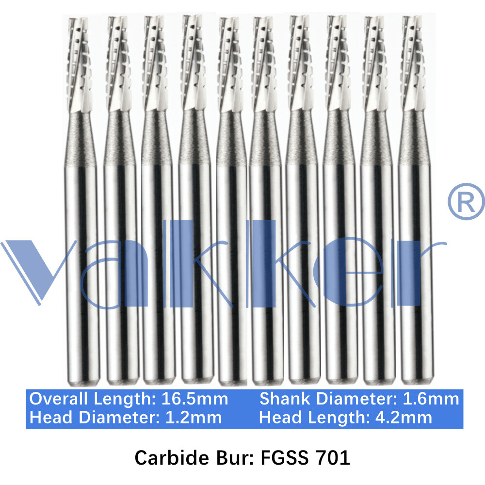 Vakker 10PC Dental Bur Friction Grip Carbide Burs FG SS 2 6 8 Short Shank 16.5mm