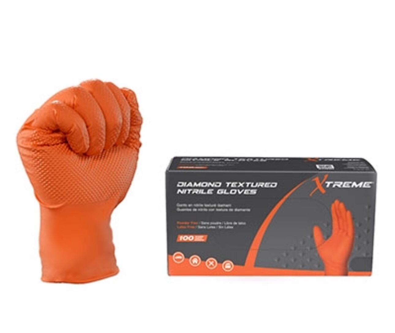 Xtreme Diamond Textured Orange Nitrile PF Gloves – 6 mil -(10 boxes/1000 gloves)