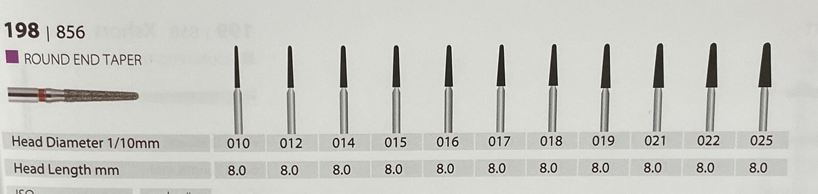 Diamond Burs 100 X 856-018 1.8 mm Diameter 8mm Cutting Length. (198)856-018 XC