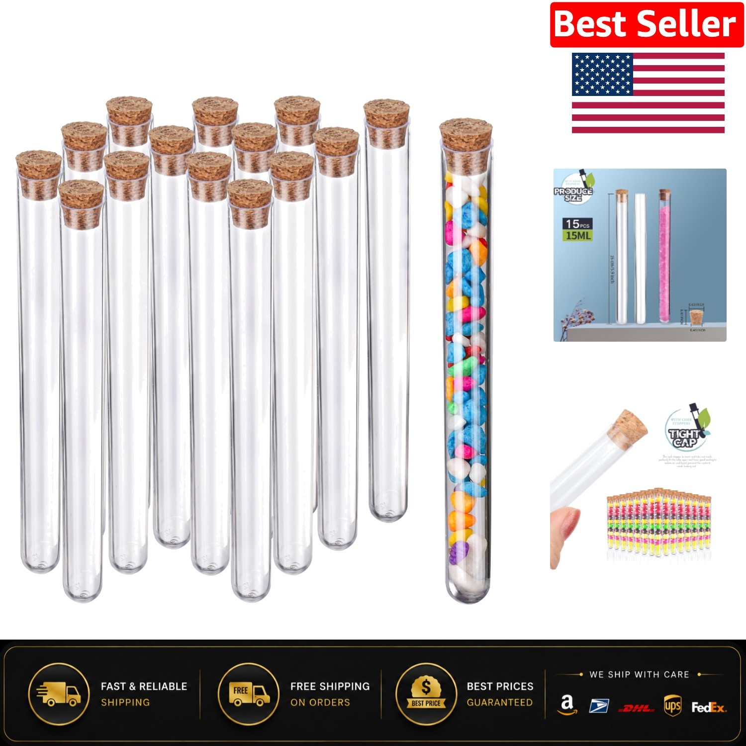 Multi-Purpose 15ml Clear Tubes with Cork – Great for Home & School Projects