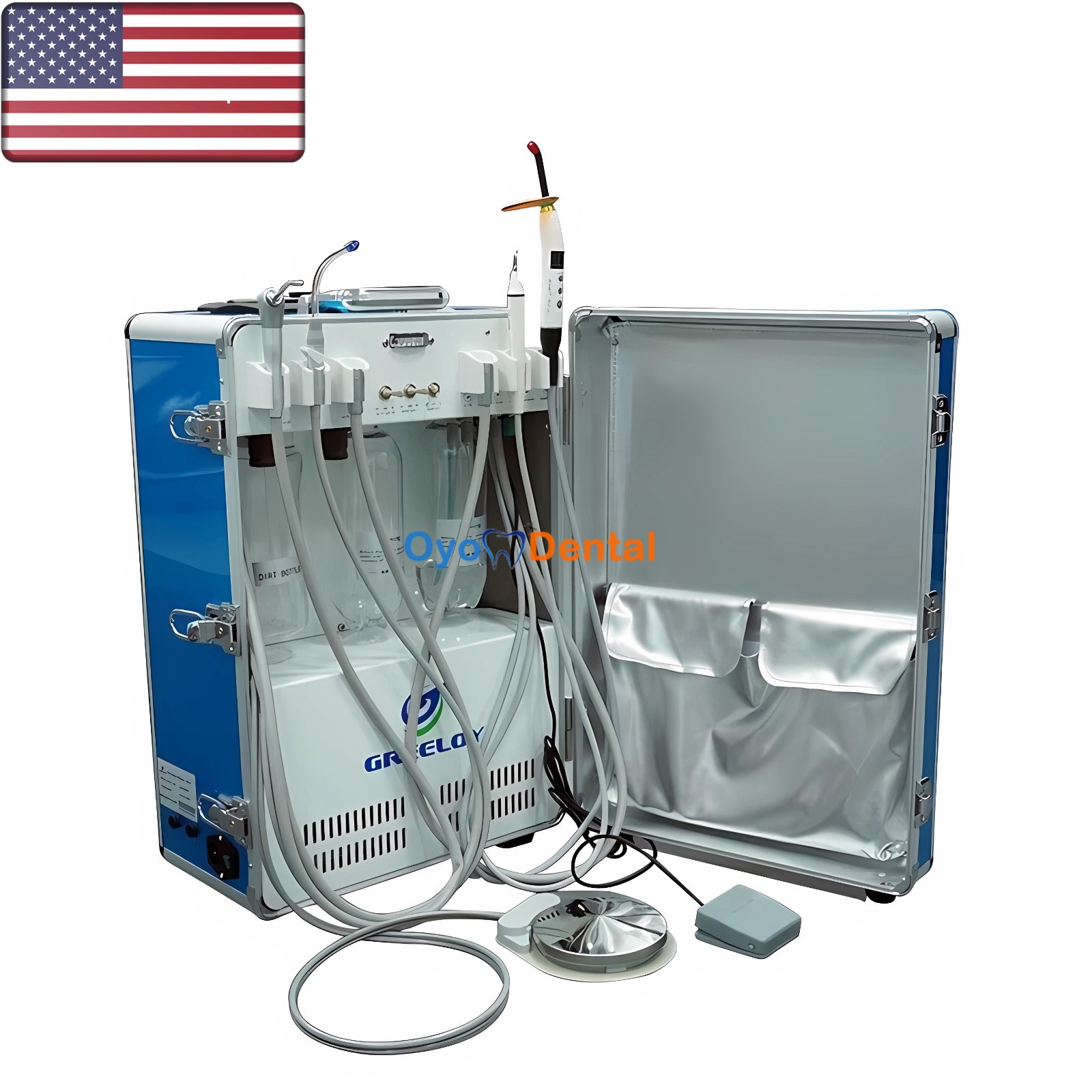 Greeloy Portable Dental Unit with Compressor + Scaler Handpiece +Curing Light 4H