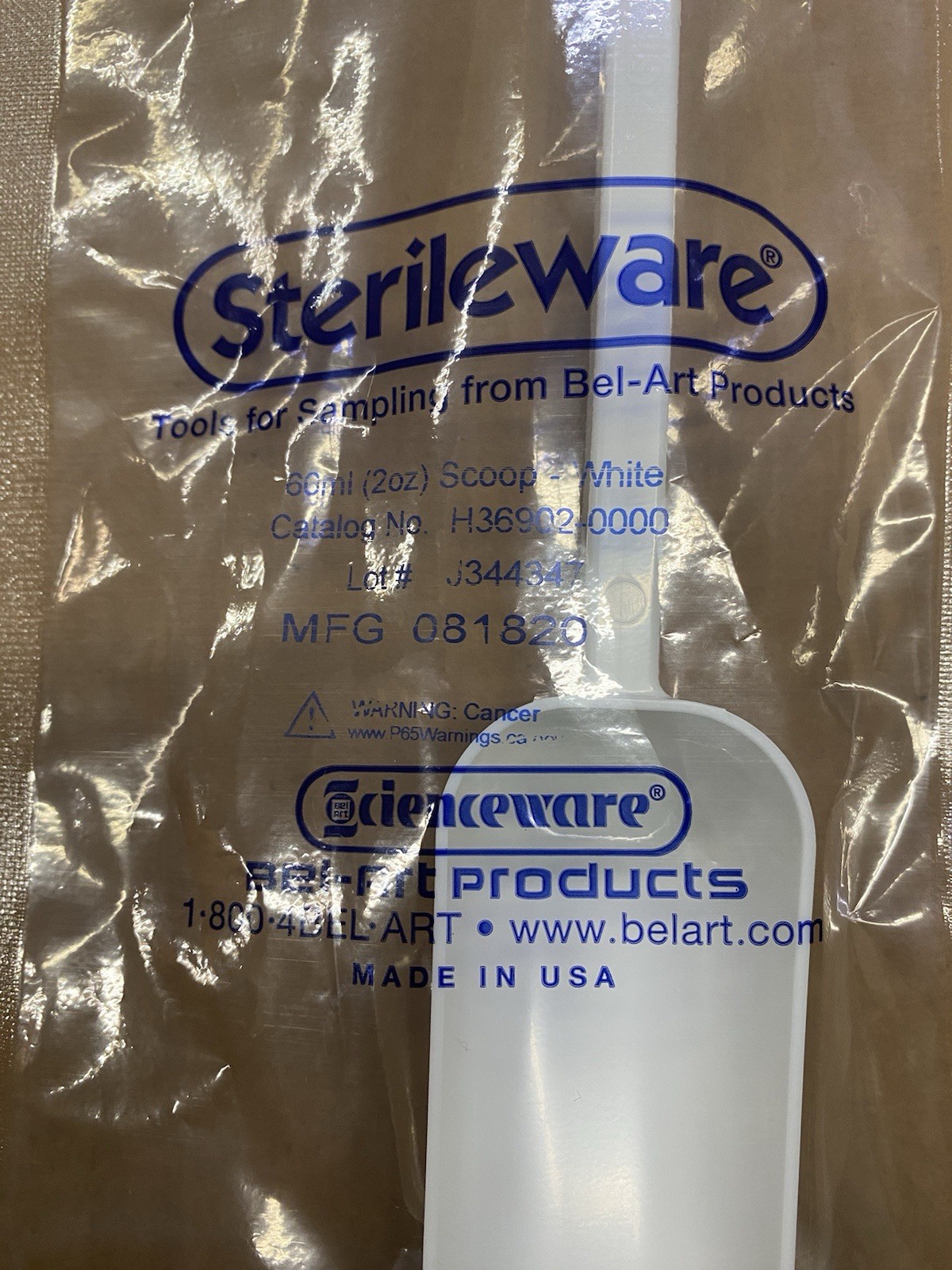 (25) Bel-Art Sterileware Sterile Sampling Scoops H36902-0000, 60ml / 2oz, White