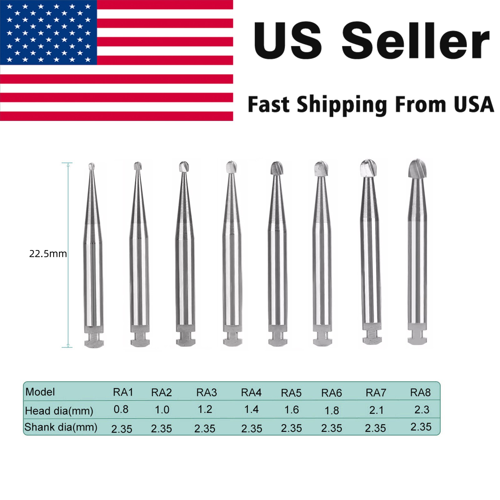 Dental Surgical Round Carbide Bur for Low Slow Speed Latch Type RA 1# – 8# Burs
