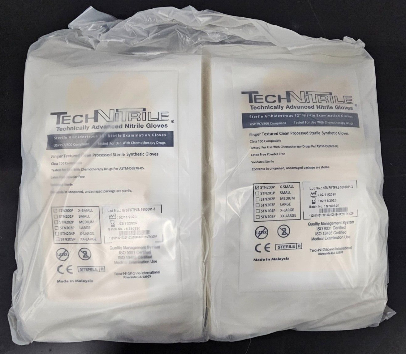 (50) PAIRS TechNiGlove STERILE AMBIDEXTROUS NITRILE CLEANROOM GLOVES – X-SMALL
