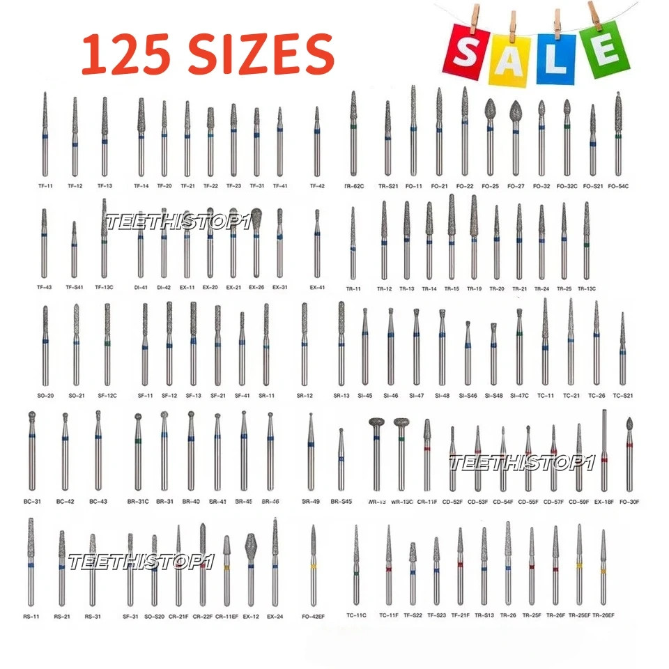 50 Pcs Dental Diamond Burs FG High Speed for Polishing Smoothing Teeth Polishers