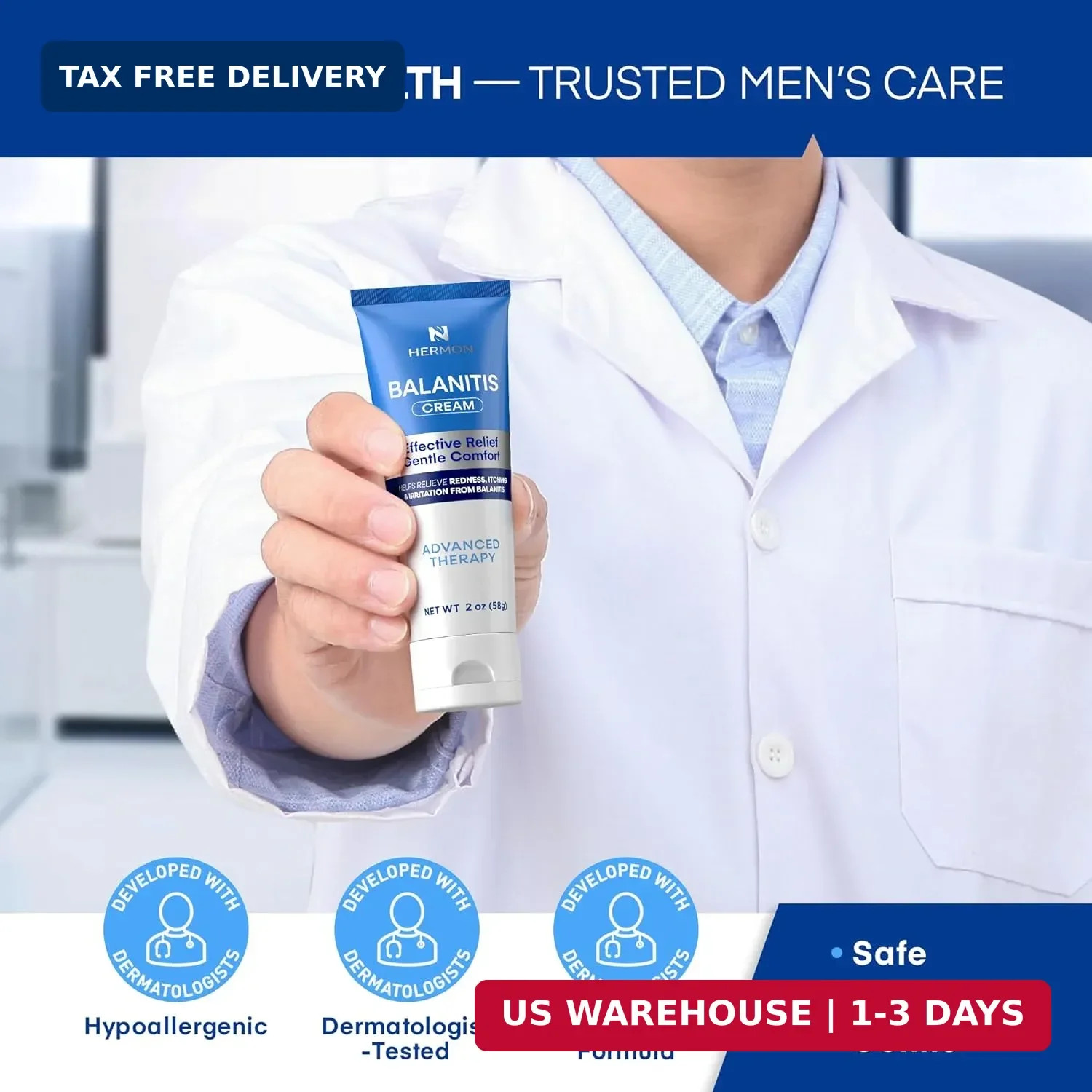 Balanitis Treatment for Men – Relieves Redness & Itching – Cream & Soap 2-Pc Kit