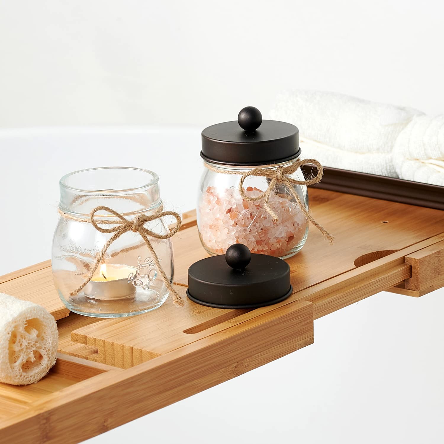 SheeChung 3-Pack Qtip Holder Bathroom Organizer, Cotton Swab Dispenser Jars Deco