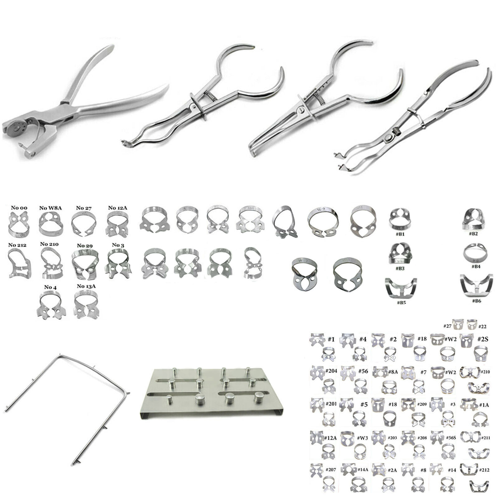 Rubber Dam Dental Instruments Kit Brinker Clamps Punch Forceps Frame Endodontics