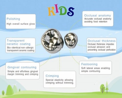 5pcs Dental Pediatric Crown Kids stainless steel molar crowns Preformed Primary