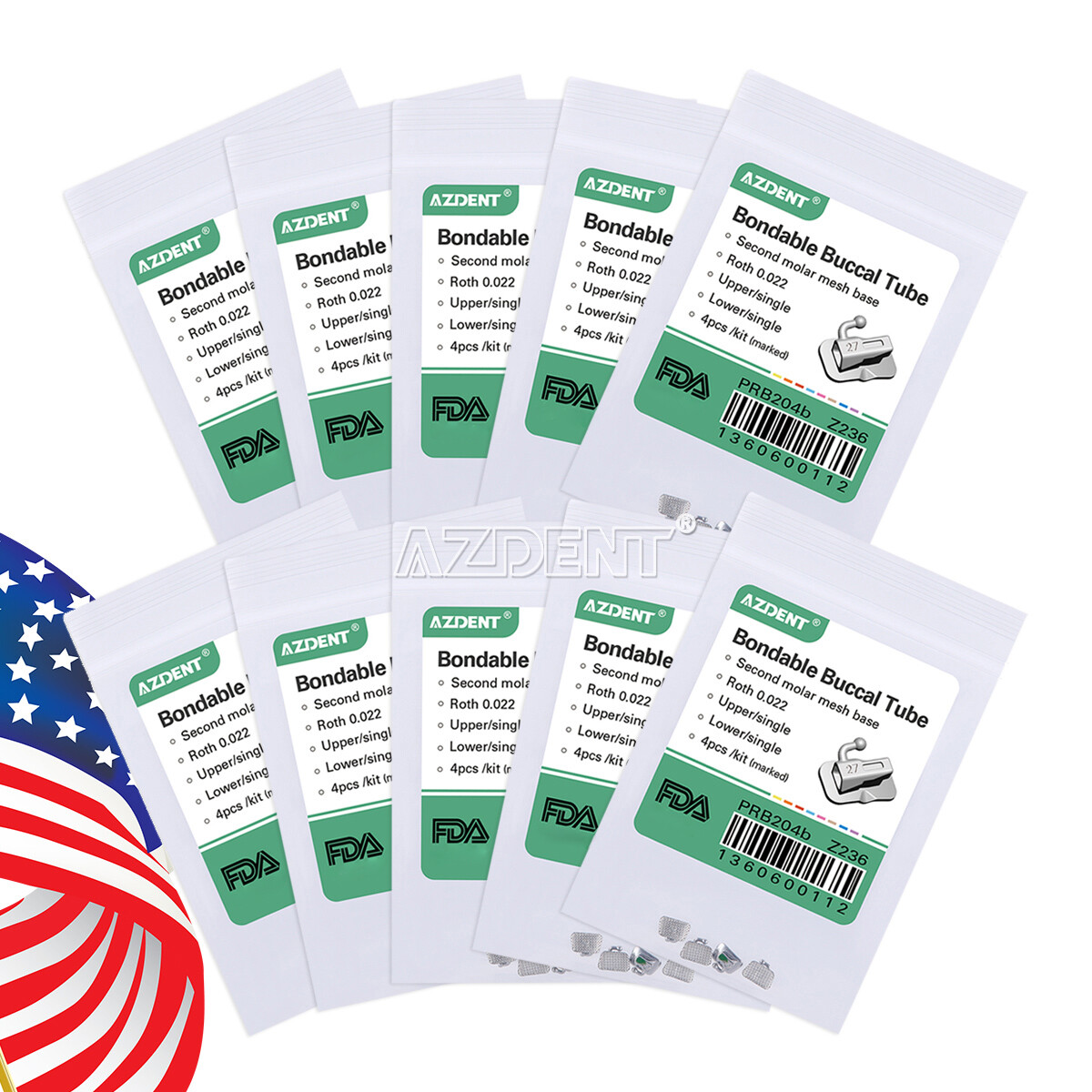 50packs Dental Orthodontics Buccal Tube Bondable Non-Conv Roth 022″ 2nd Molar