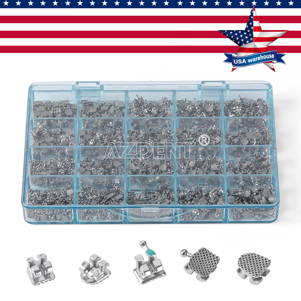 50 Sets AZDENT Dental Orthodontic MIM Monoblock Brackets Brace Roth.022 345 HOOK