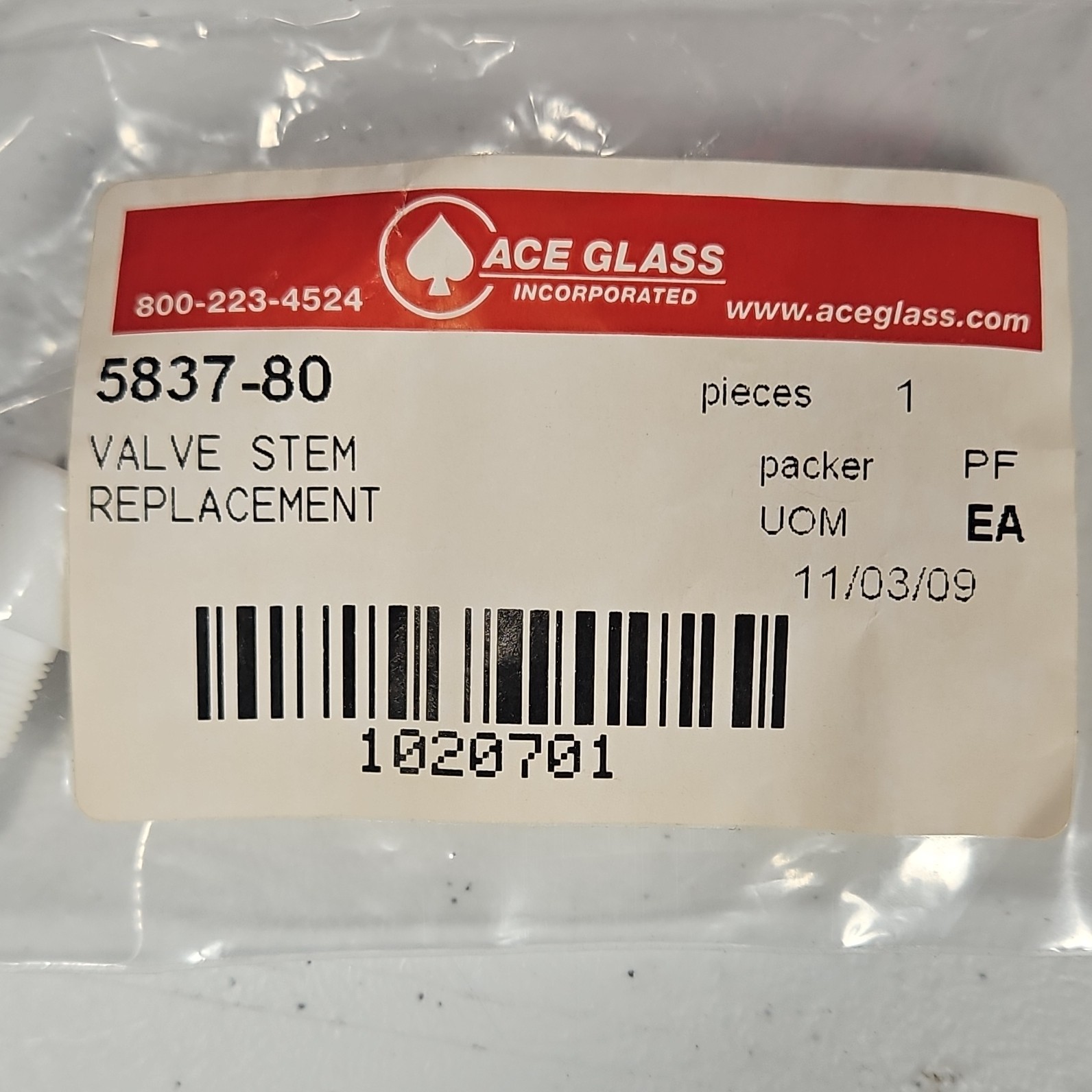 Ace Glass 5837-80 Valve Stem Replacement for Physical Laboratory