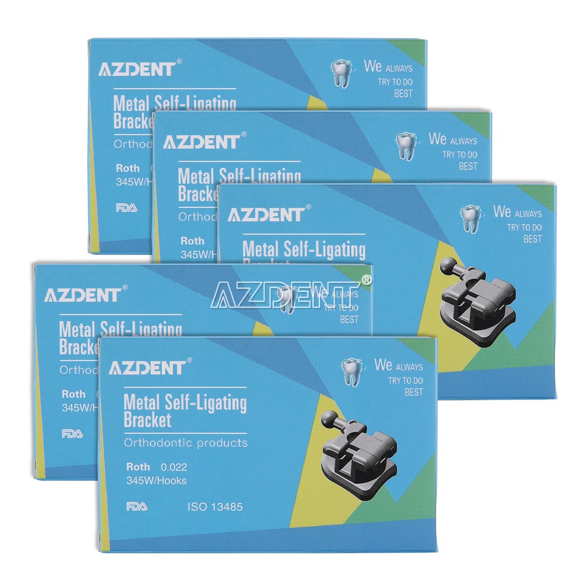 5X AZDENT Ortho MIM Self Ligating Bracket Mini Roth.022 Hooks 345&4 Buccal tubes