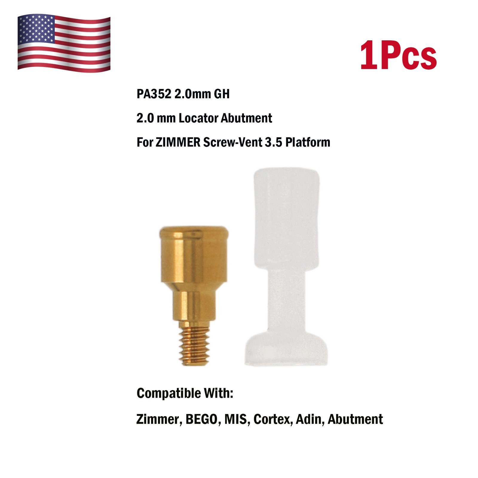 Dental Zest Locator Attachment Abutment for Zimmer ZimVie 3.5mm Implant platform