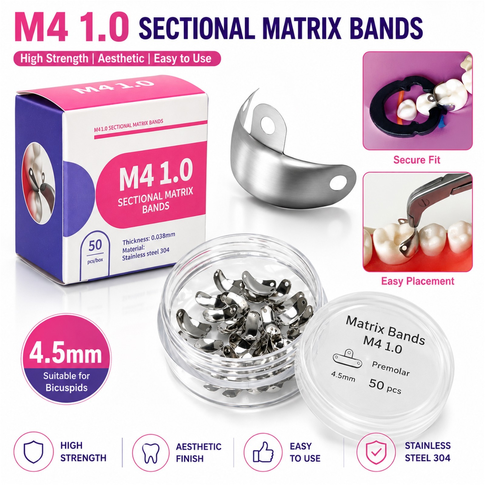 Dental Matrix Bands M4 Sectional Contoured Metal Matrices Dentistry Palodent V3
