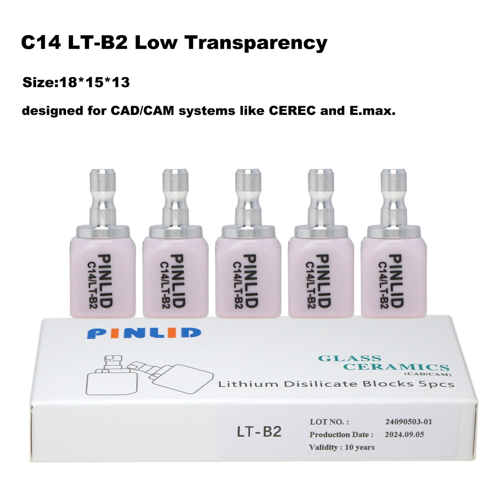 US 5Pcs/Box Dental C14 LT Glass Ceramic Lithium Dislicate Blocks Cerec CAD CAM