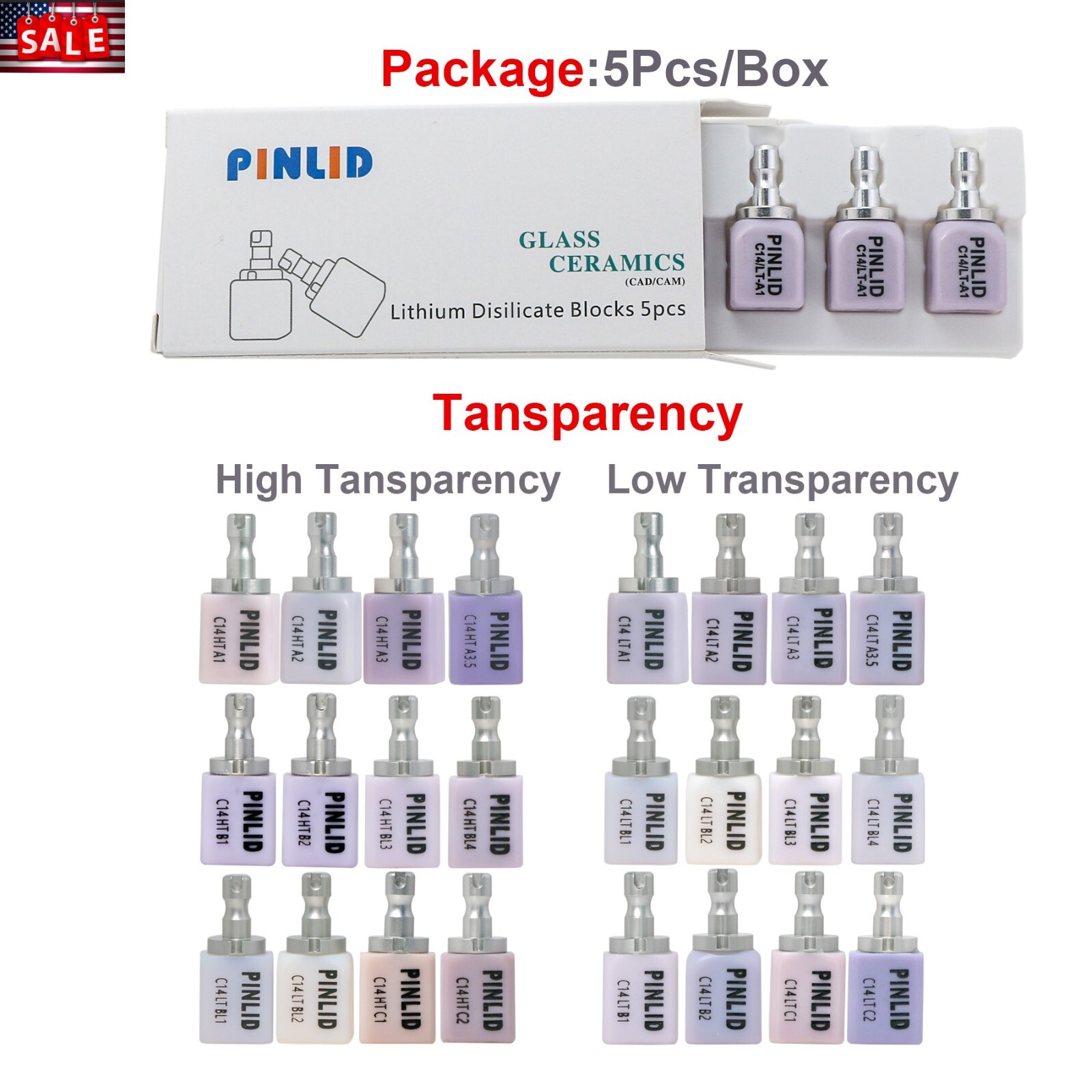 US C14 Glass Ceramic Lithium Disilicate Blocks HT/LT A1-C2 for CEREC Emax 637MPa
