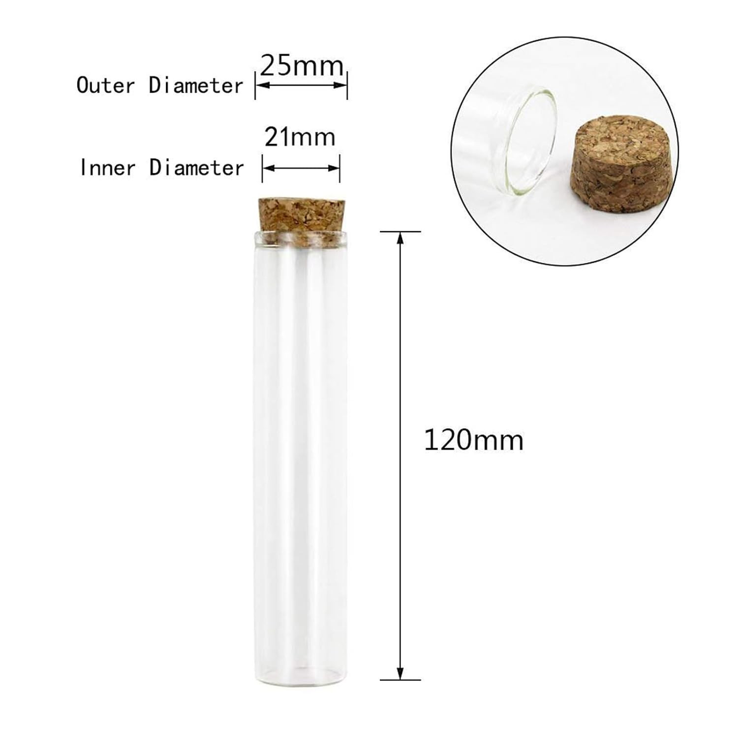 18Pcs Glass Test Tube, 25×120Mm Clear Flat Test Tubes with Cork Stoppers for Pla