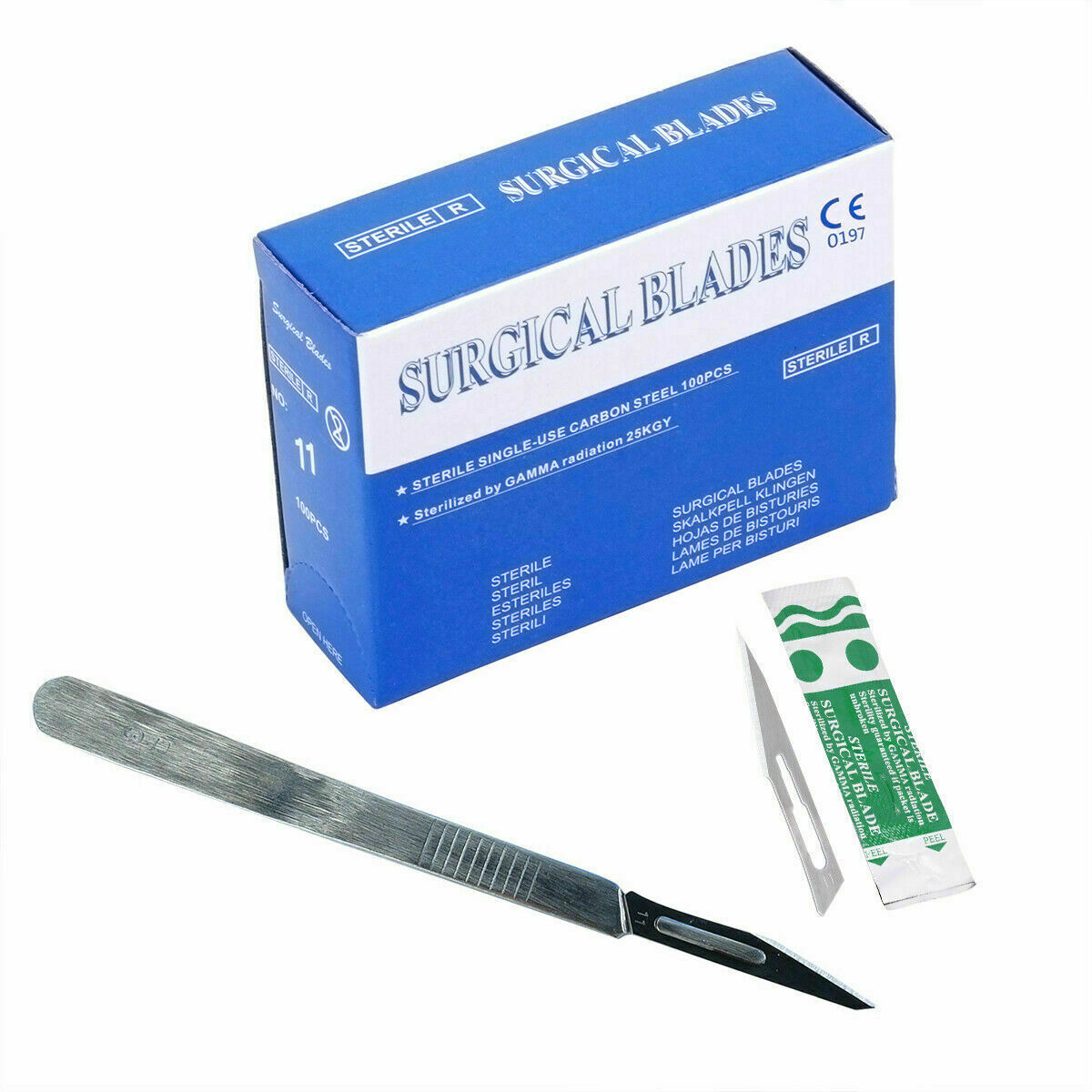 50pcs Dental Medical Sterile Surgical Blades Dental Knife 10Sizes+Handle X1