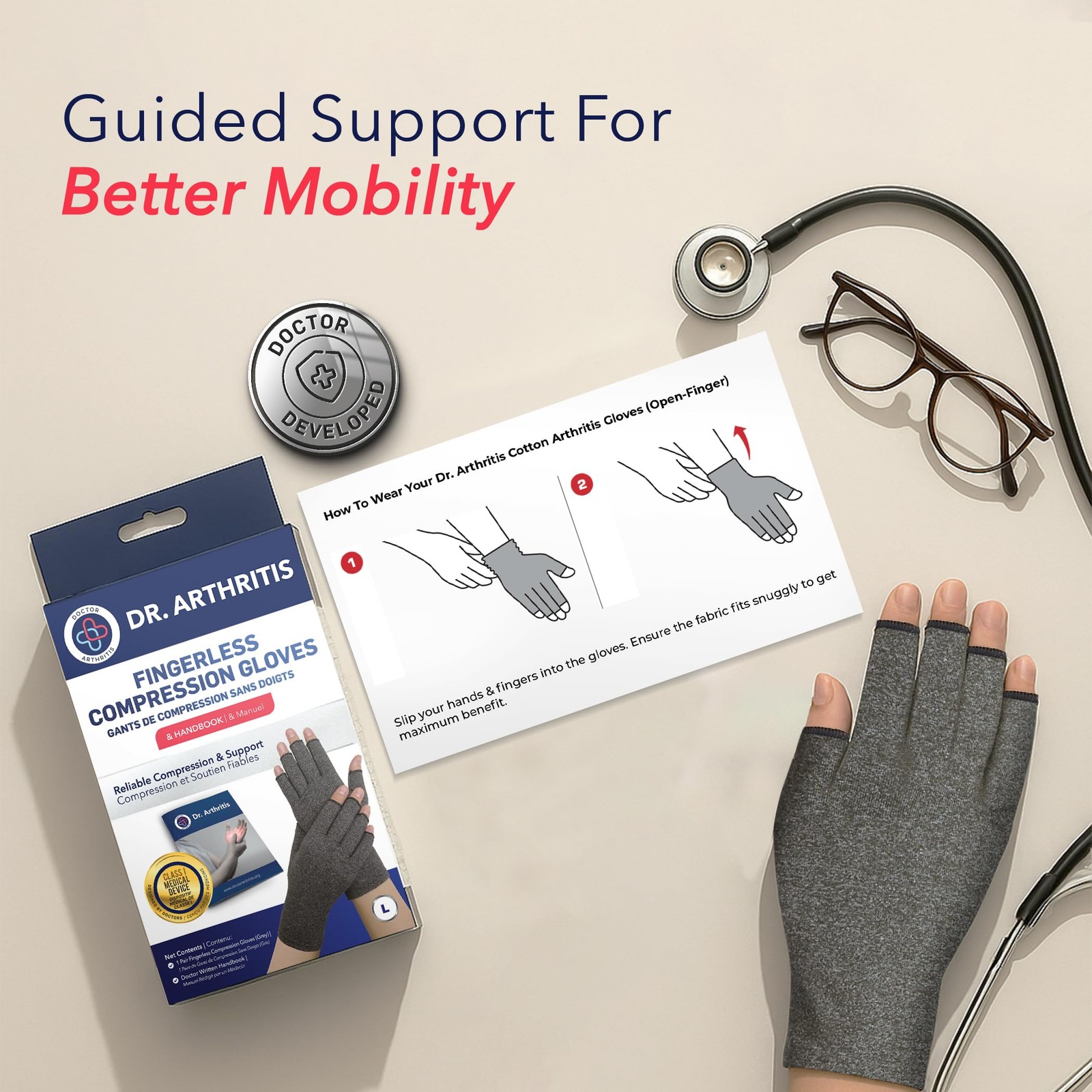 Dr. Arthritis Doctor Developed Compression Gloves For Women And Men/Open-Finger
