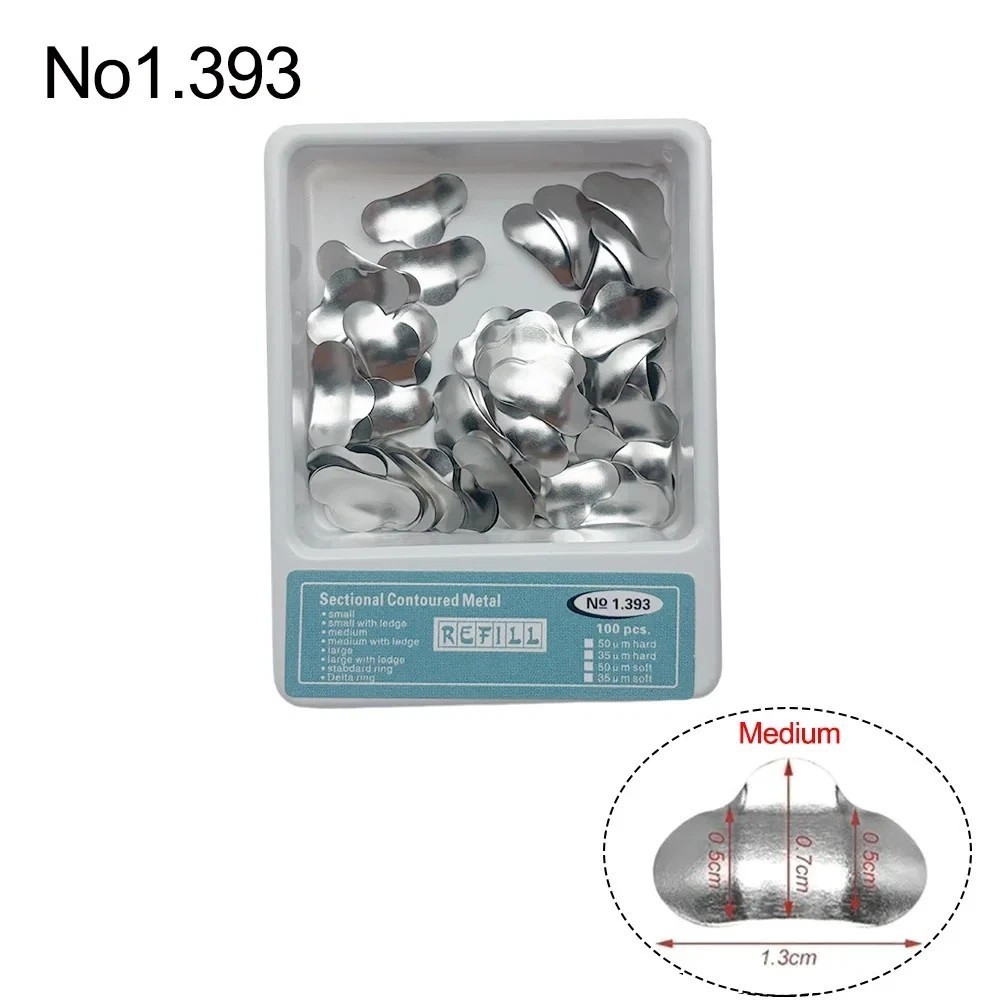 100 Pcs/Box Dental Metal Matrices Refill Matrix Band Sectional Contoured Ledge