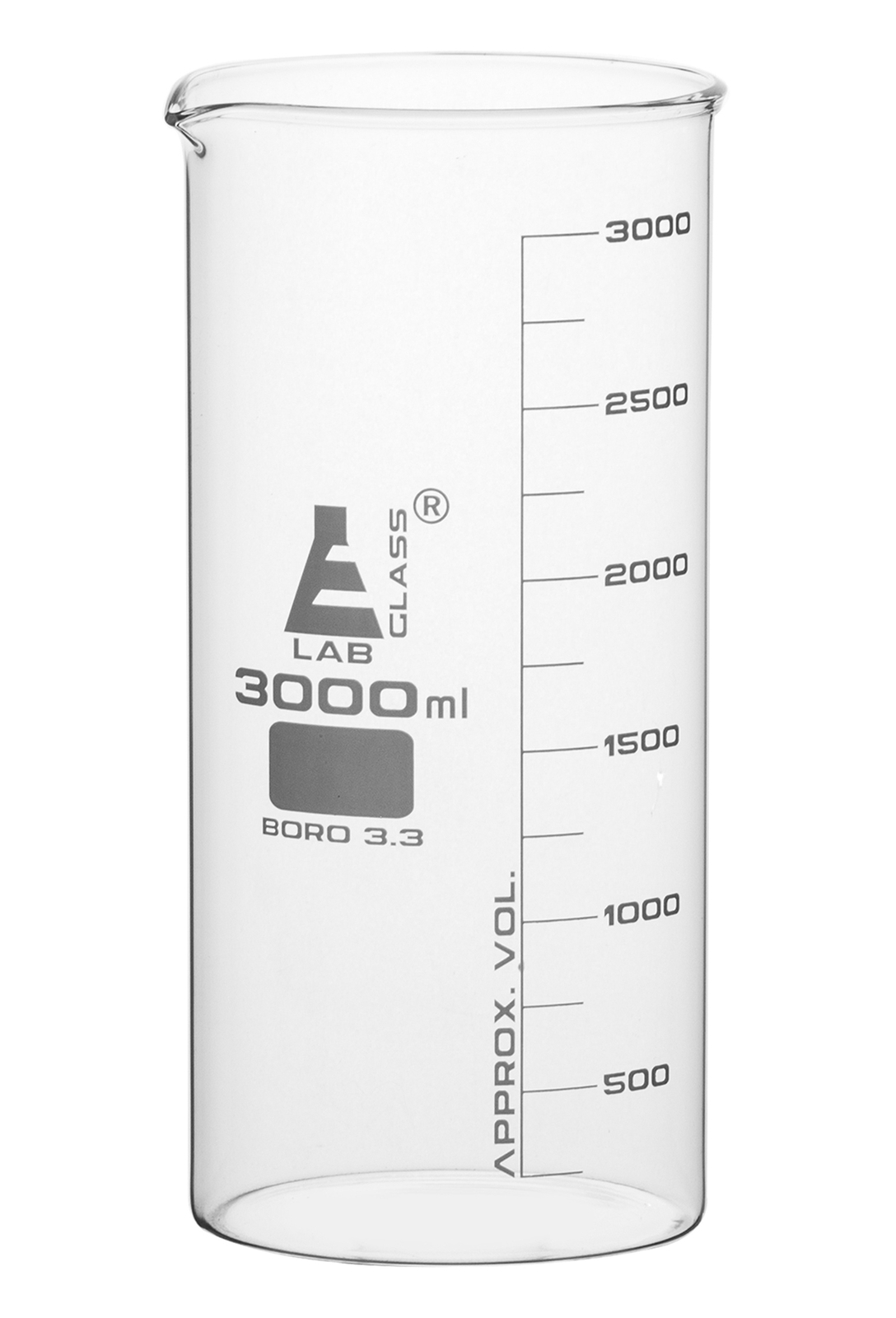 Beaker, 3000ml – Tall Form – Graduated – Borosilicate Glass – Eisco Labs