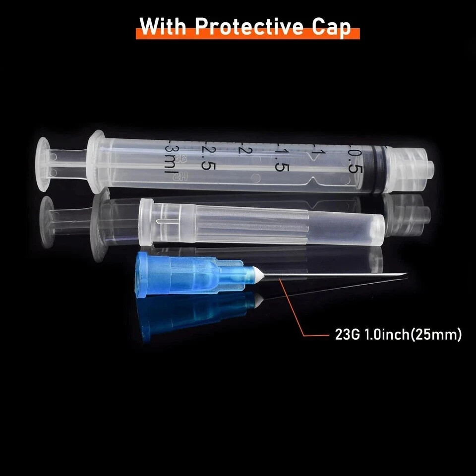 50 Pack 3ml/cc Disposable Luer Lock Lab Syringes with 23Ga 1.0 Inch , Individual