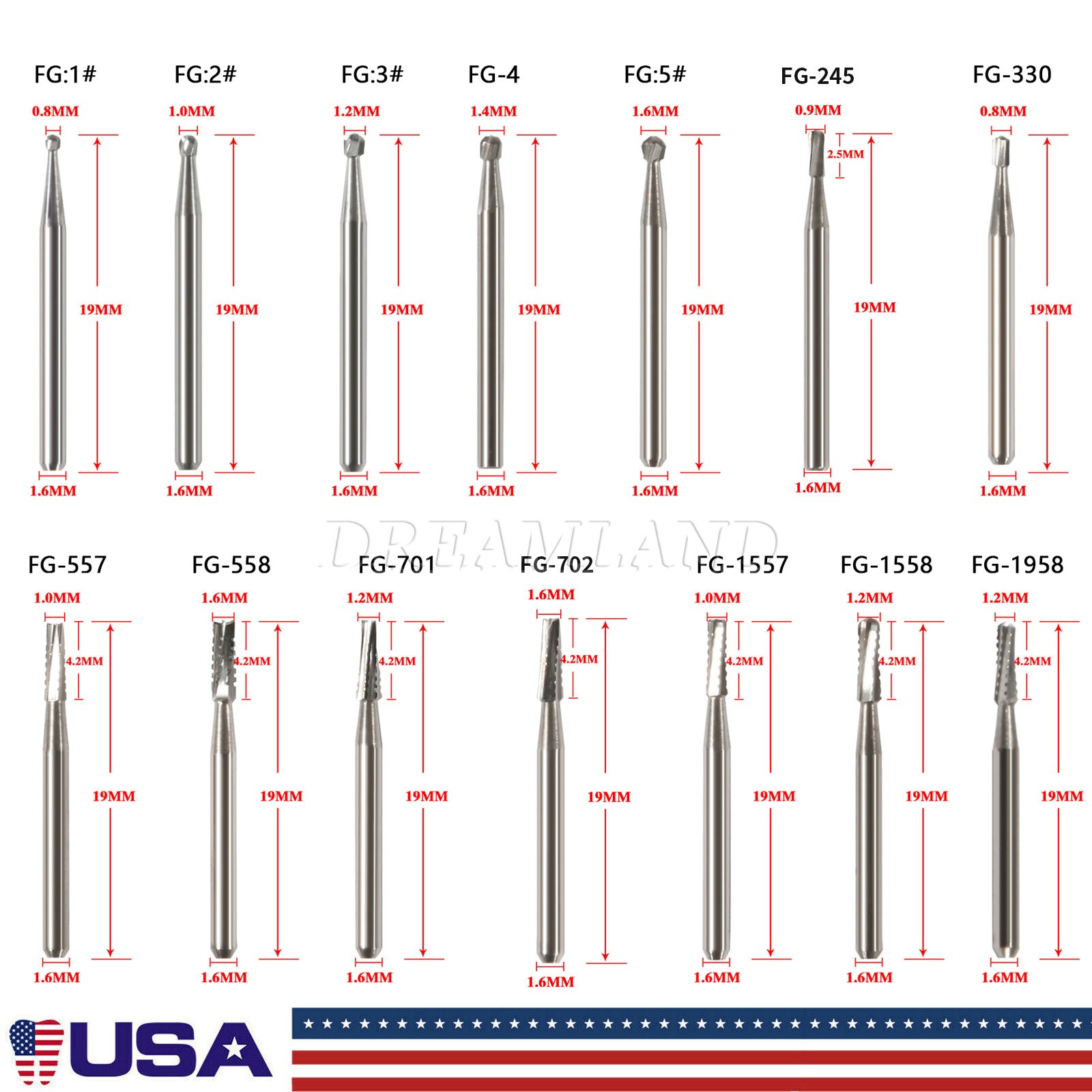10pc/1pack Fresas de acero de carburo tungsteno FG redondas Drill Alta velocidad