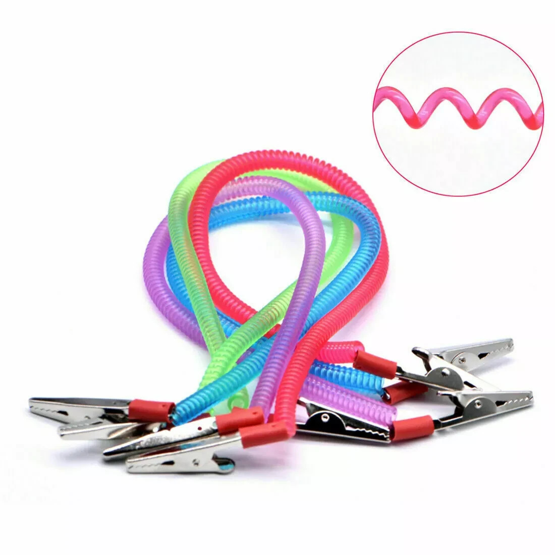 5 Pcs Dental Patient Bib Clip Chains Napkin Holder Flexible Coil Plastic Mixed