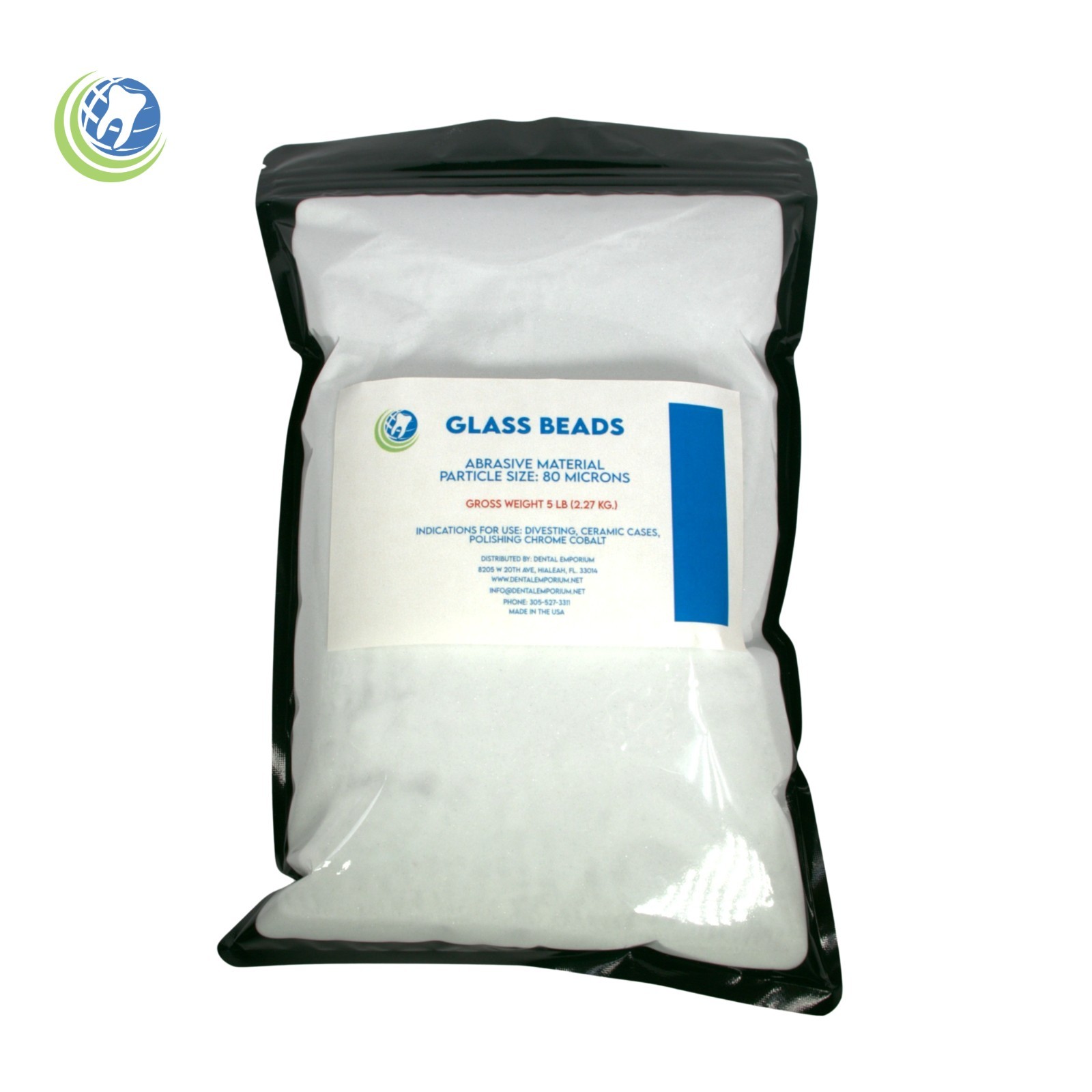 Glass Beads Abrasive Material for Ceramic Chrome Cobalt Polishing 5 Lb. 80Micron