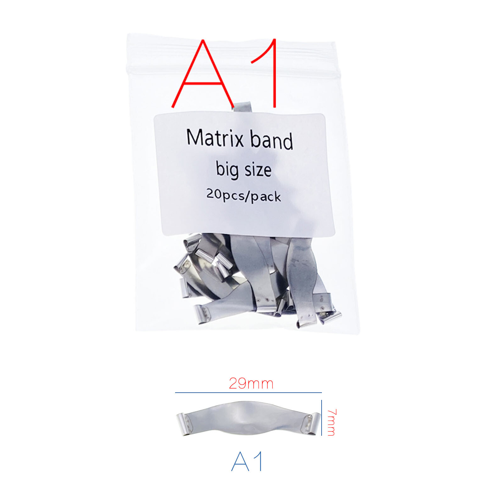Dental Saddle Contoured Metal Matrices Matrix Band 6 Sizes / Springclip