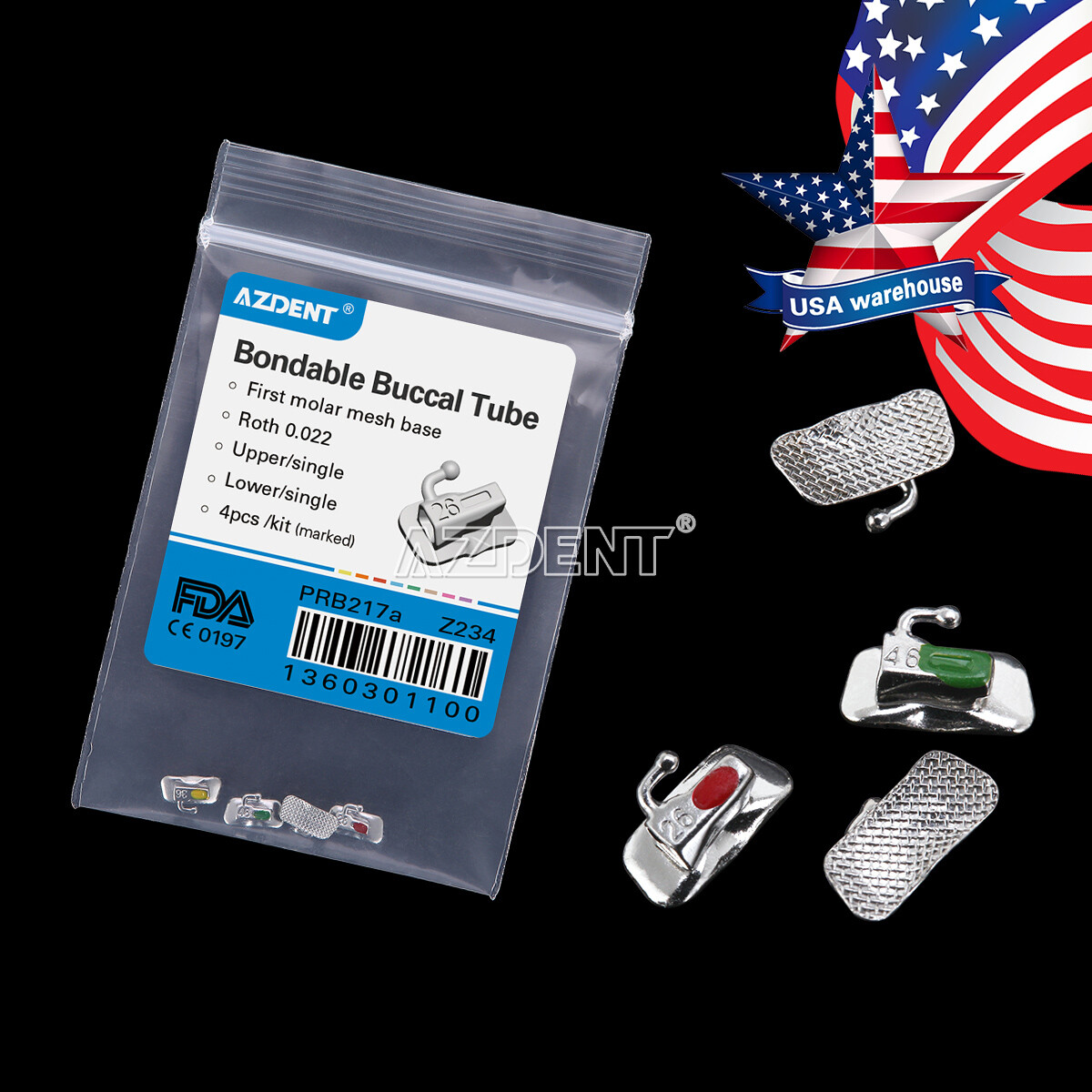AZDENT Dental Ortho Single Bondable Buccal Tubes 1st/2nd Molar Roth/MBT 022