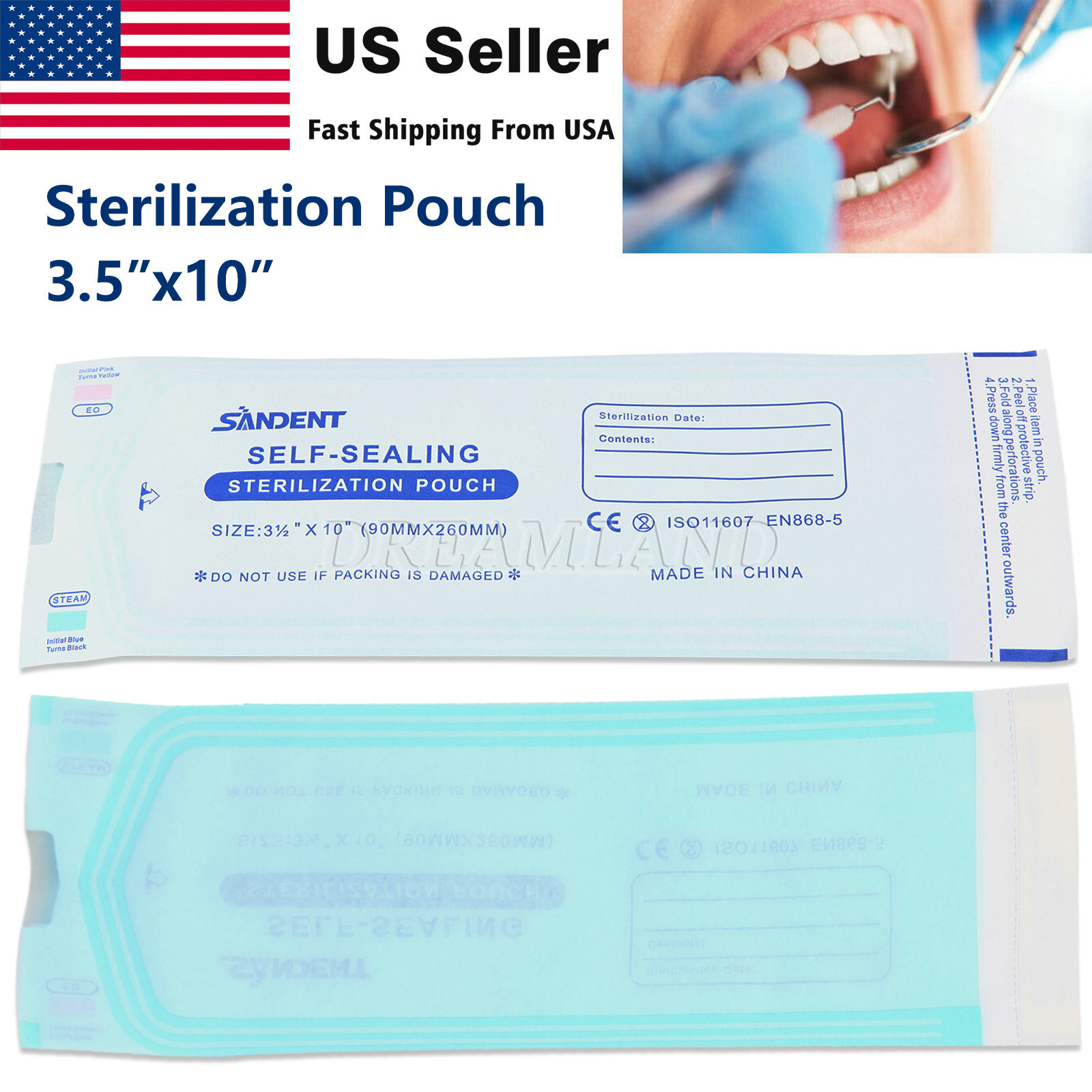 3.5″ x 10″ Self-Sealing Sterilization Pouches for Autoclave (1 Box of 200)