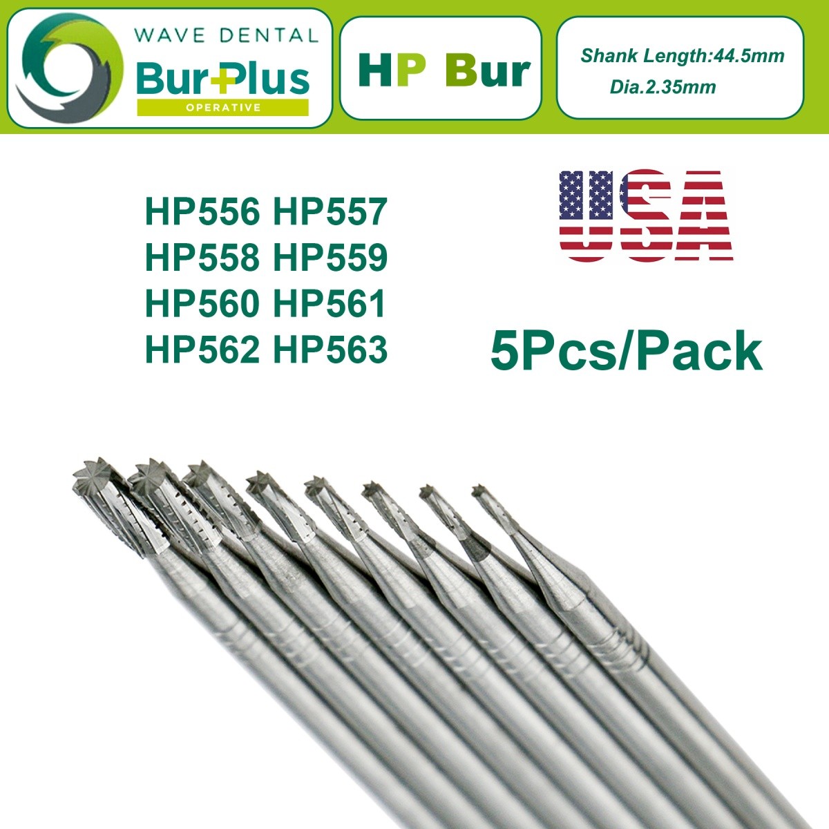 US WAVE Dental Tungsten Carbide Burs Dentistry Drills Dental Bur HP Dia 2.35mm