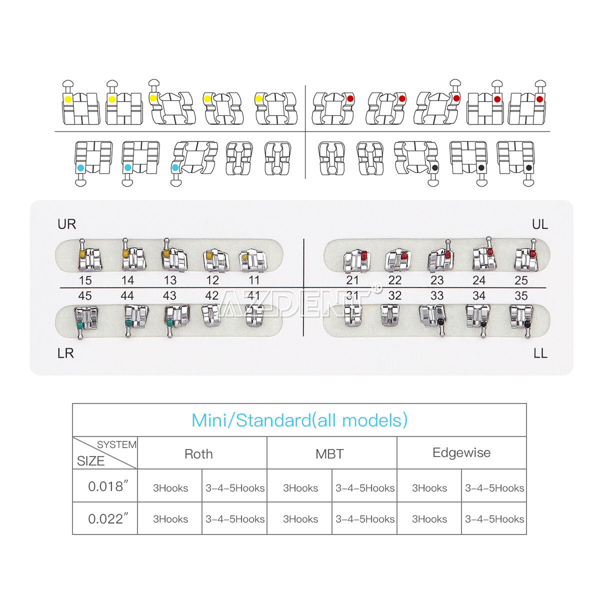 20PCS/PACK Dental Orthodontic Metal Brackets Braces Roth Slot.022 Hooks 345