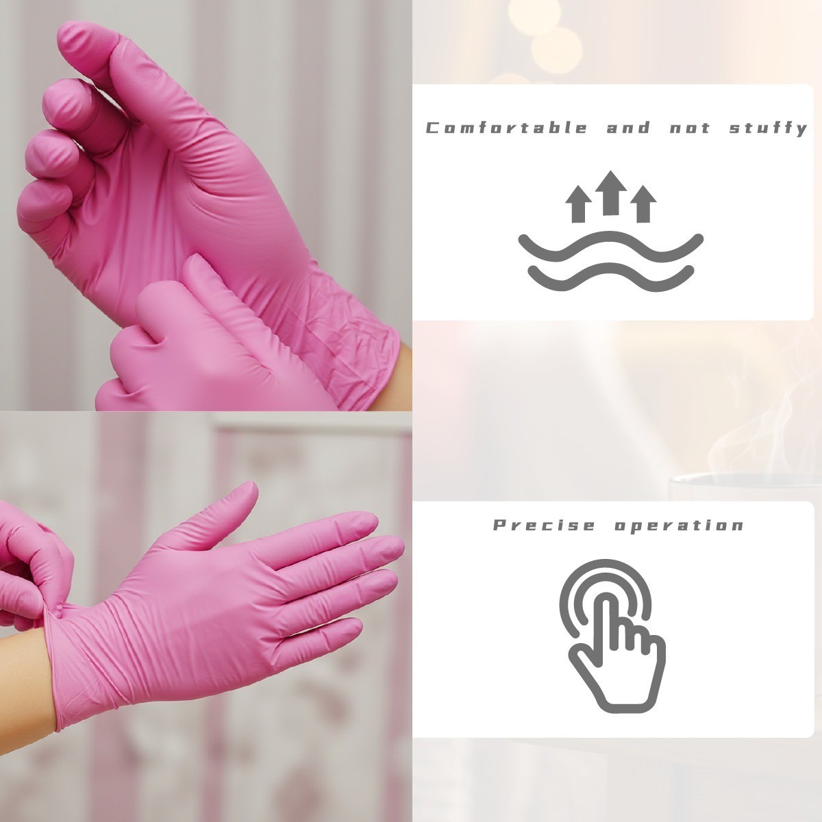 100 Pcs Disposable Nitrile Gloves Latex Free Food Grade Cleaning Work Pack