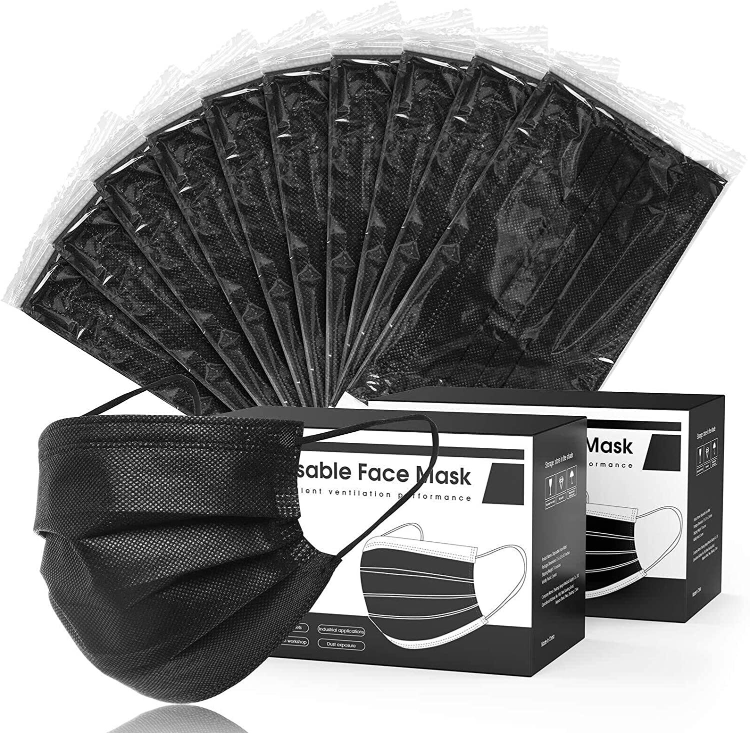 100/50/10 Pcs Black Face Mask Mouth Nose Cover Protector Respirator Filter Masks