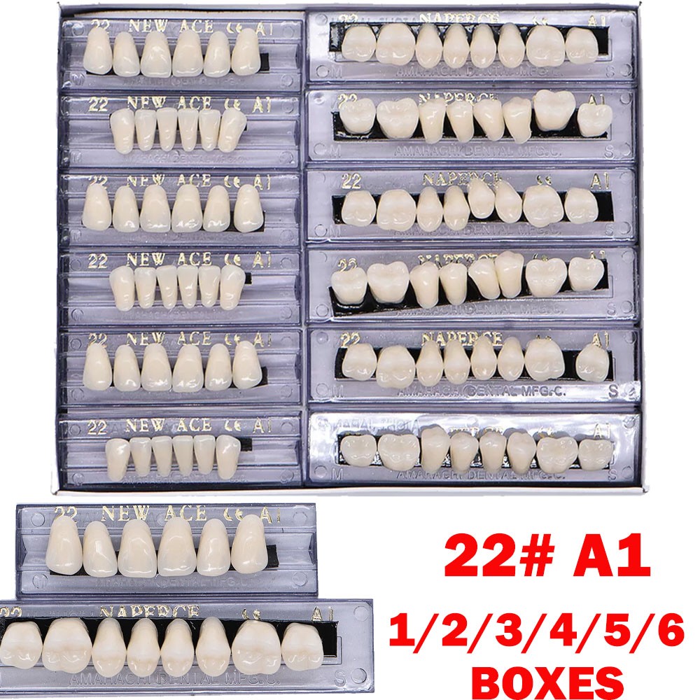 1-6 Box Dental Acrylic Resin Denture 22# A1 Full Set Teeth Upper Lower Shade US