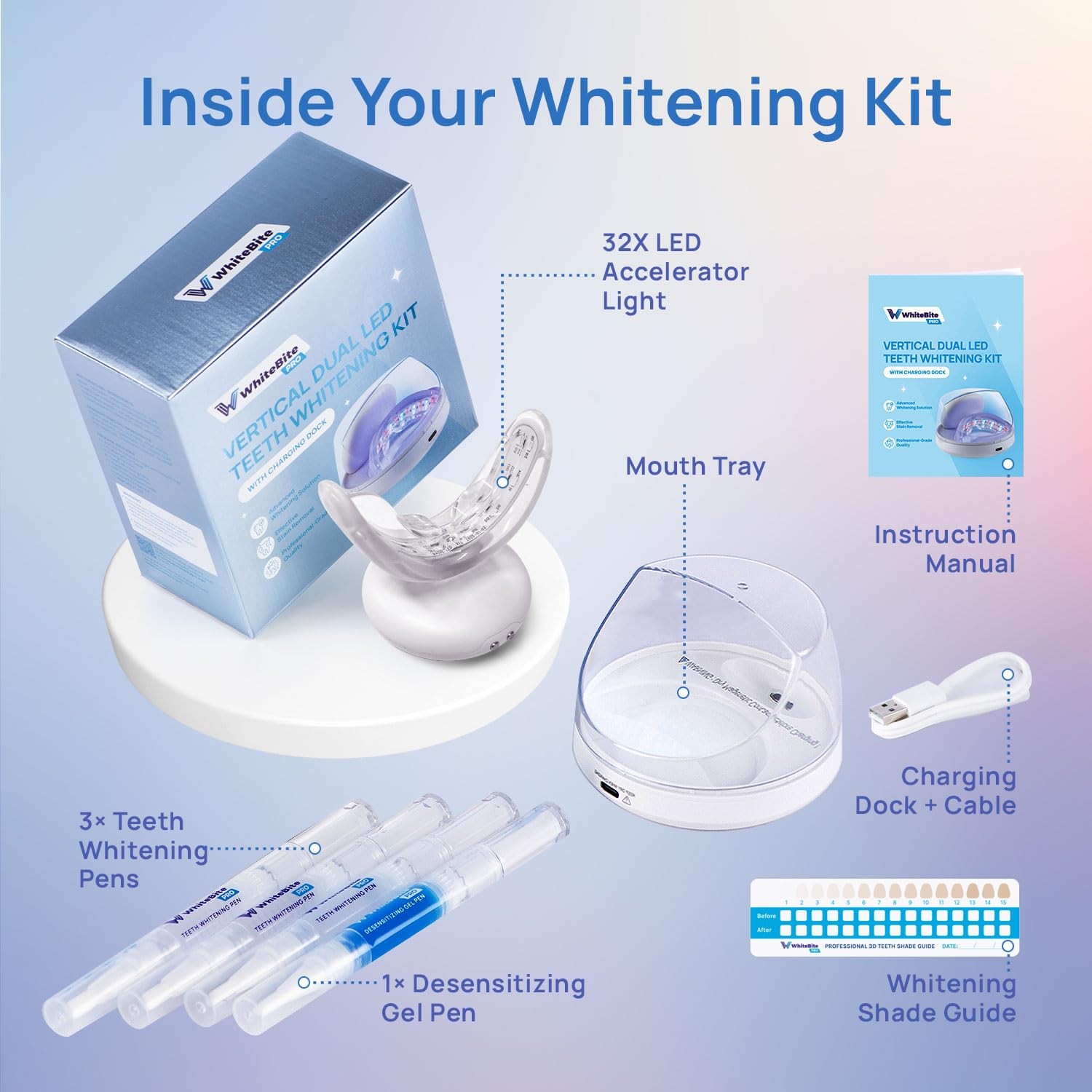 Whitebite Pro Vertical Dual LED Teeth Whitening Kit + Charging Dock